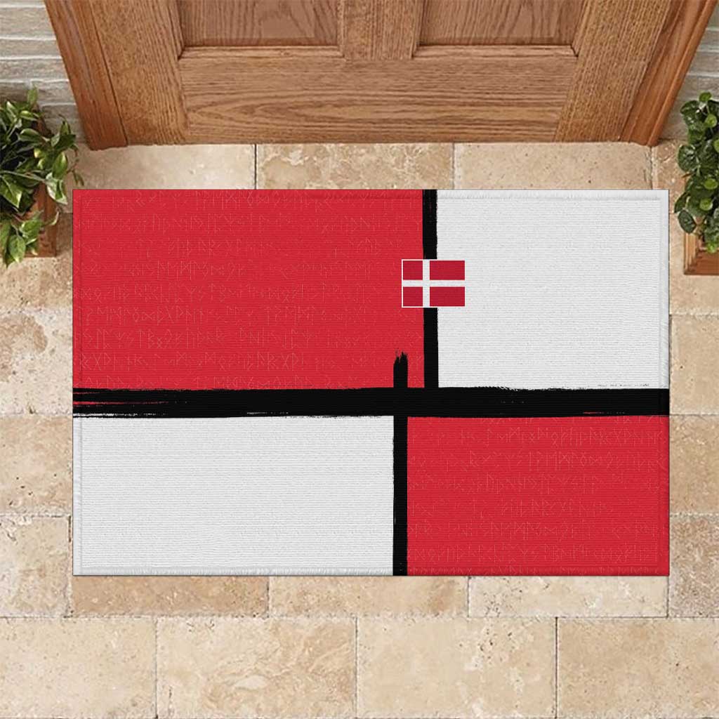 Denmark Football Rubber Doormat White Grunge Line and Rune Inspired Sporty Style