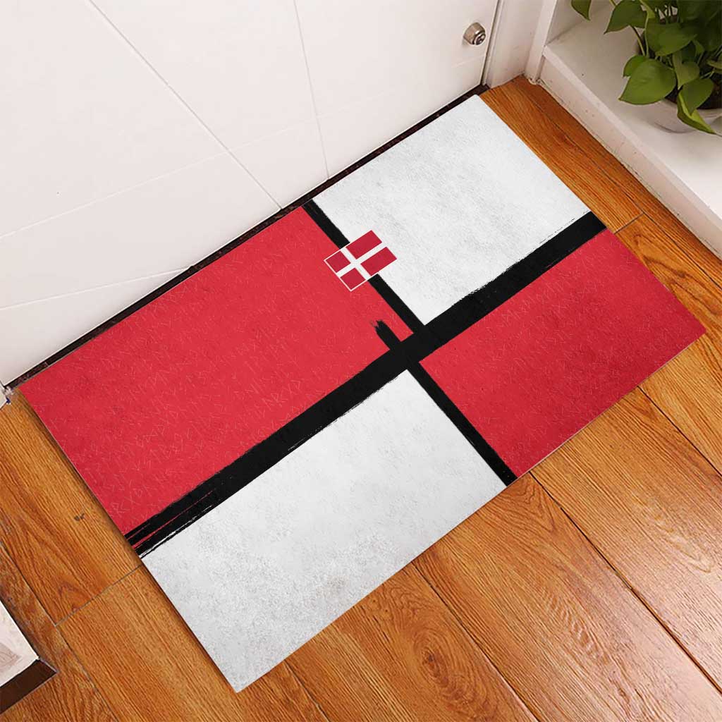 Denmark Football Rubber Doormat White Grunge Line and Rune Inspired Sporty Style