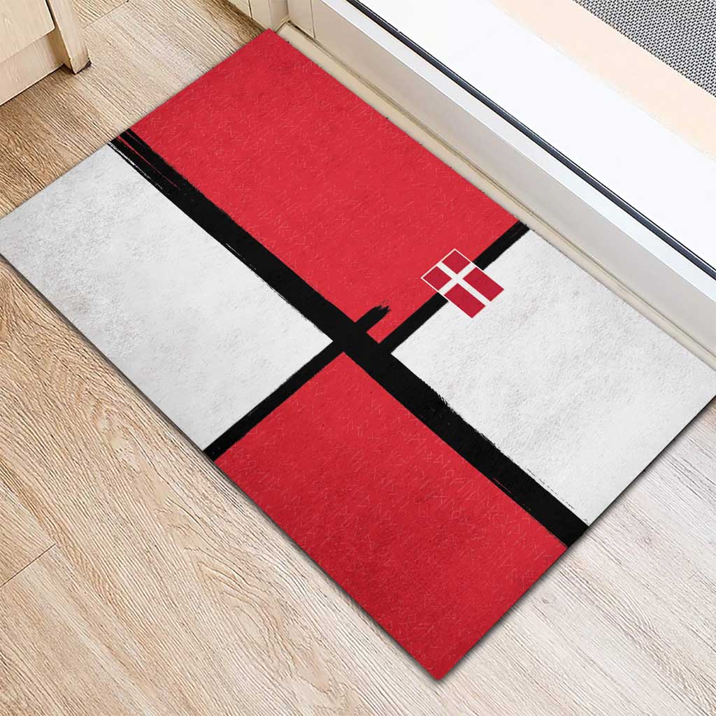 Denmark Football Rubber Doormat White Grunge Line and Rune Inspired Sporty Style