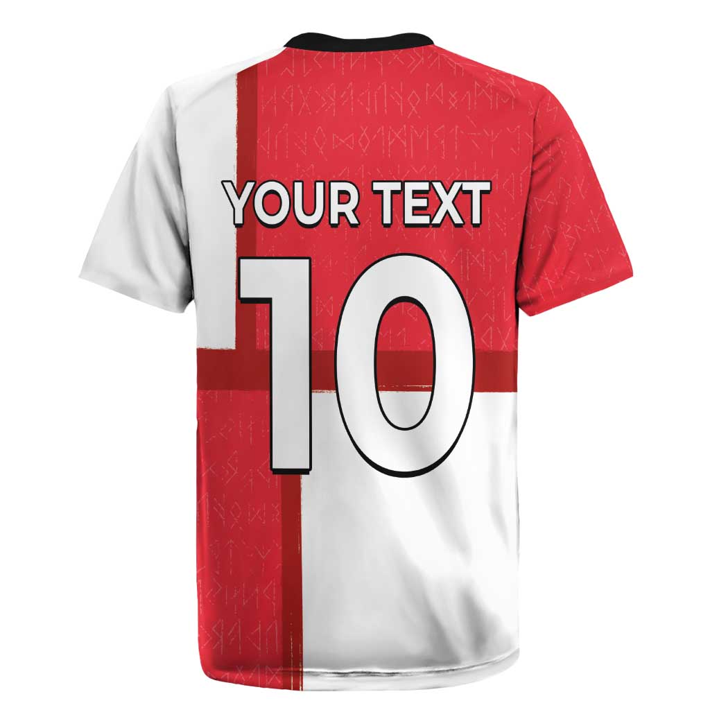 Custom Denmark Football Rugby Jersey White Grunge Line and Rune Inspired Sporty Style
