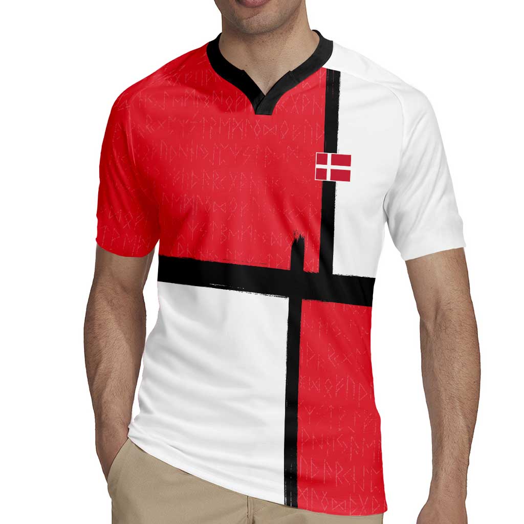 Custom Denmark Football Rugby Jersey White Grunge Line and Rune Inspired Sporty Style