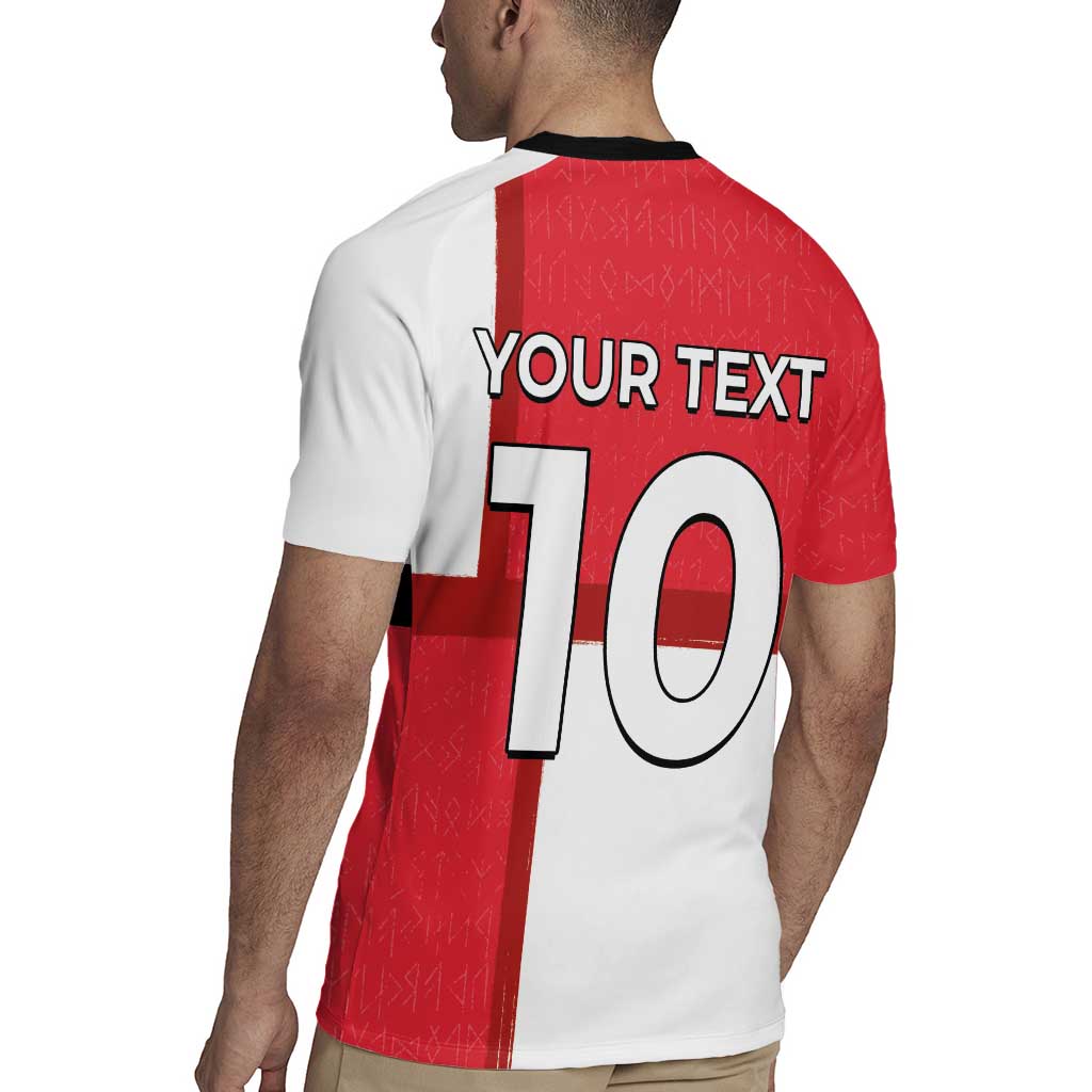 Custom Denmark Football Rugby Jersey White Grunge Line and Rune Inspired Sporty Style