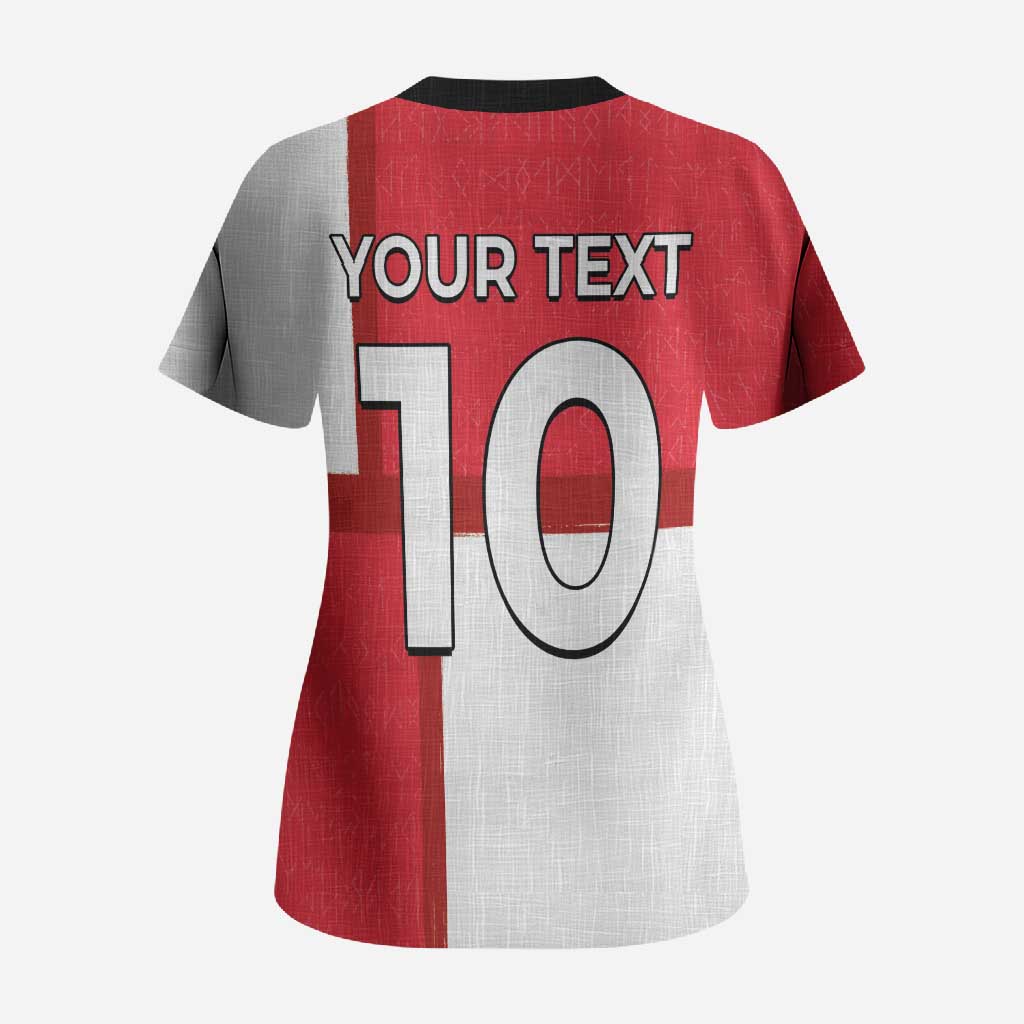Custom Denmark Football Scrub Top White Grunge Line and Rune Inspired Sporty Style