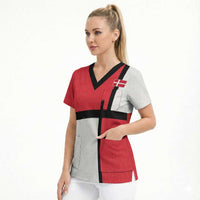 Custom Denmark Football Scrub Top White Grunge Line and Rune Inspired Sporty Style