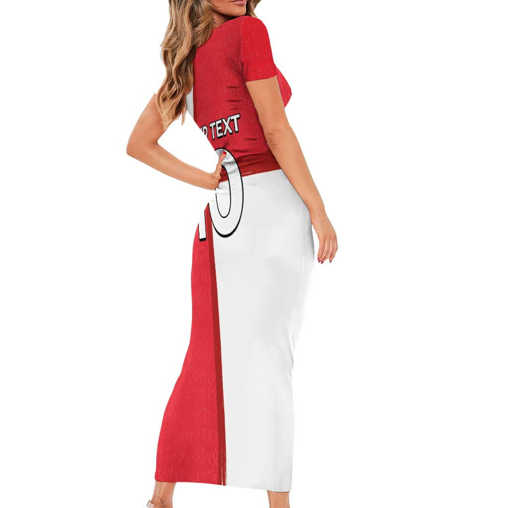 Custom Denmark Football Short Sleeve Bodycon Dress White Grunge Line and Rune Inspired Sporty Style