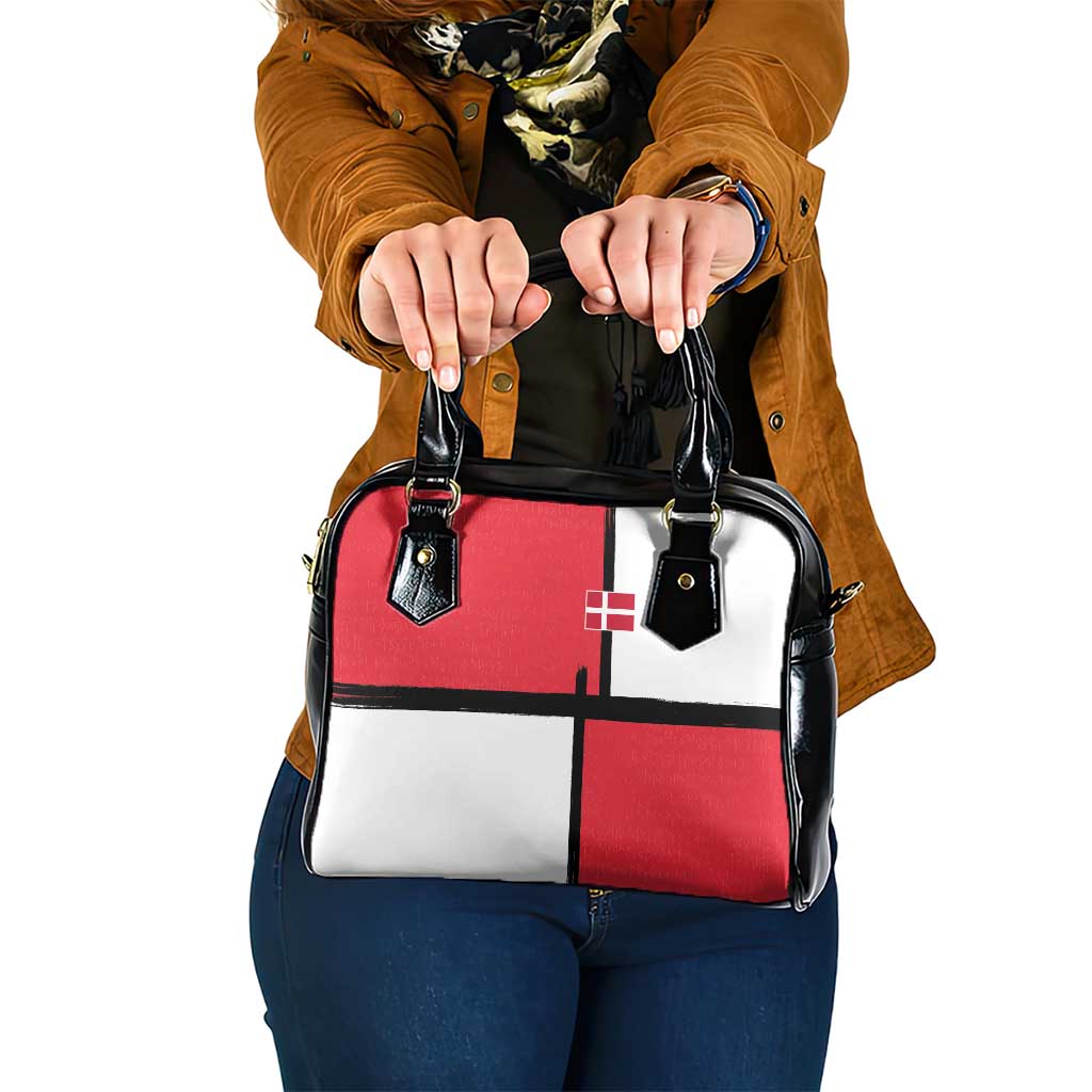 Denmark Football Shoulder Handbag White Grunge Line and Rune Inspired Sporty Style