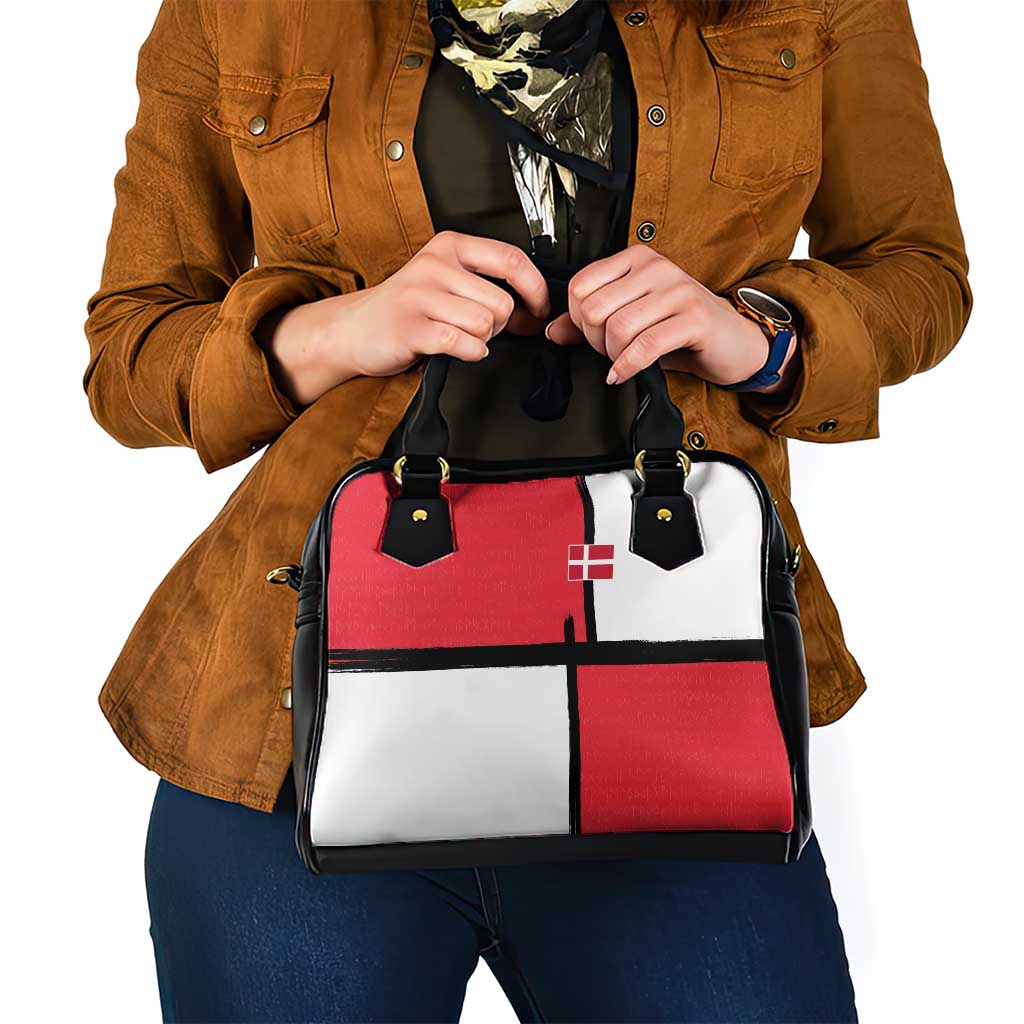 Denmark Football Shoulder Handbag White Grunge Line and Rune Inspired Sporty Style