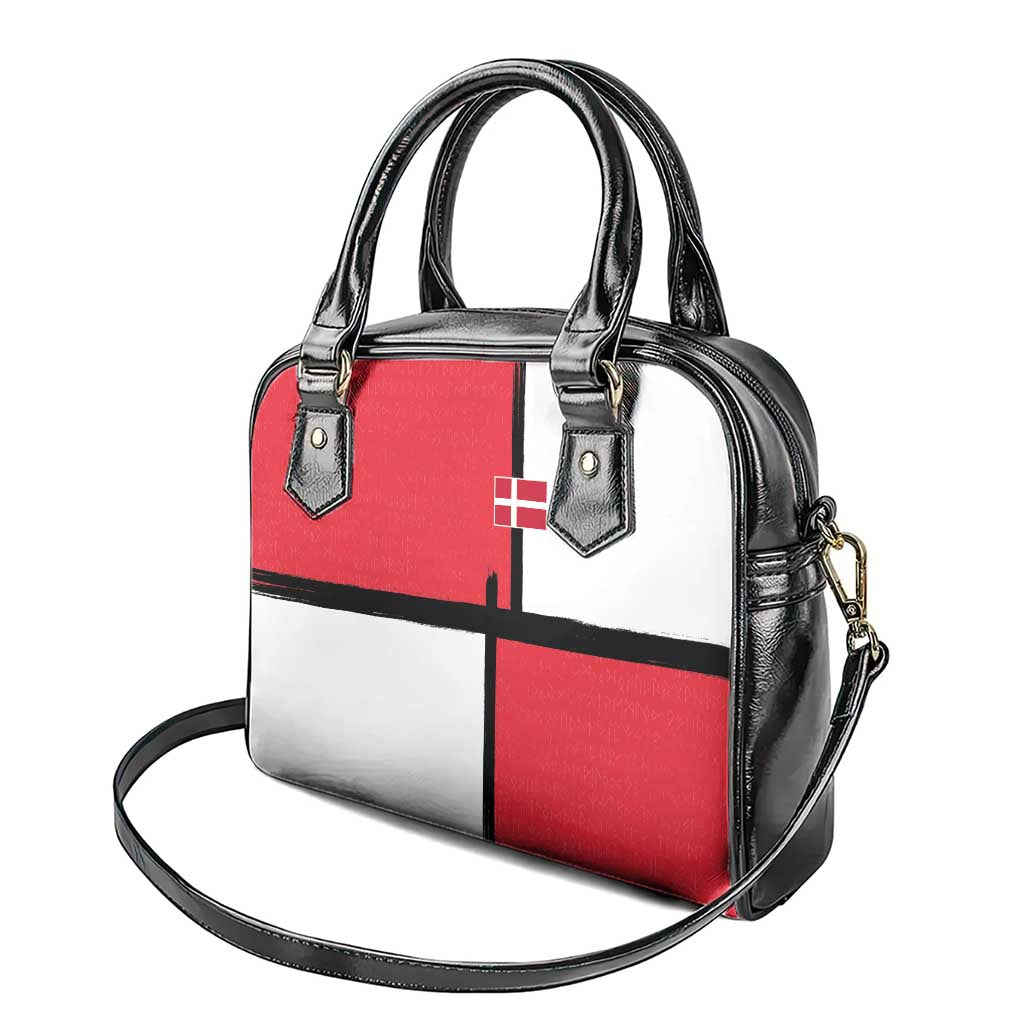 Denmark Football Shoulder Handbag White Grunge Line and Rune Inspired Sporty Style