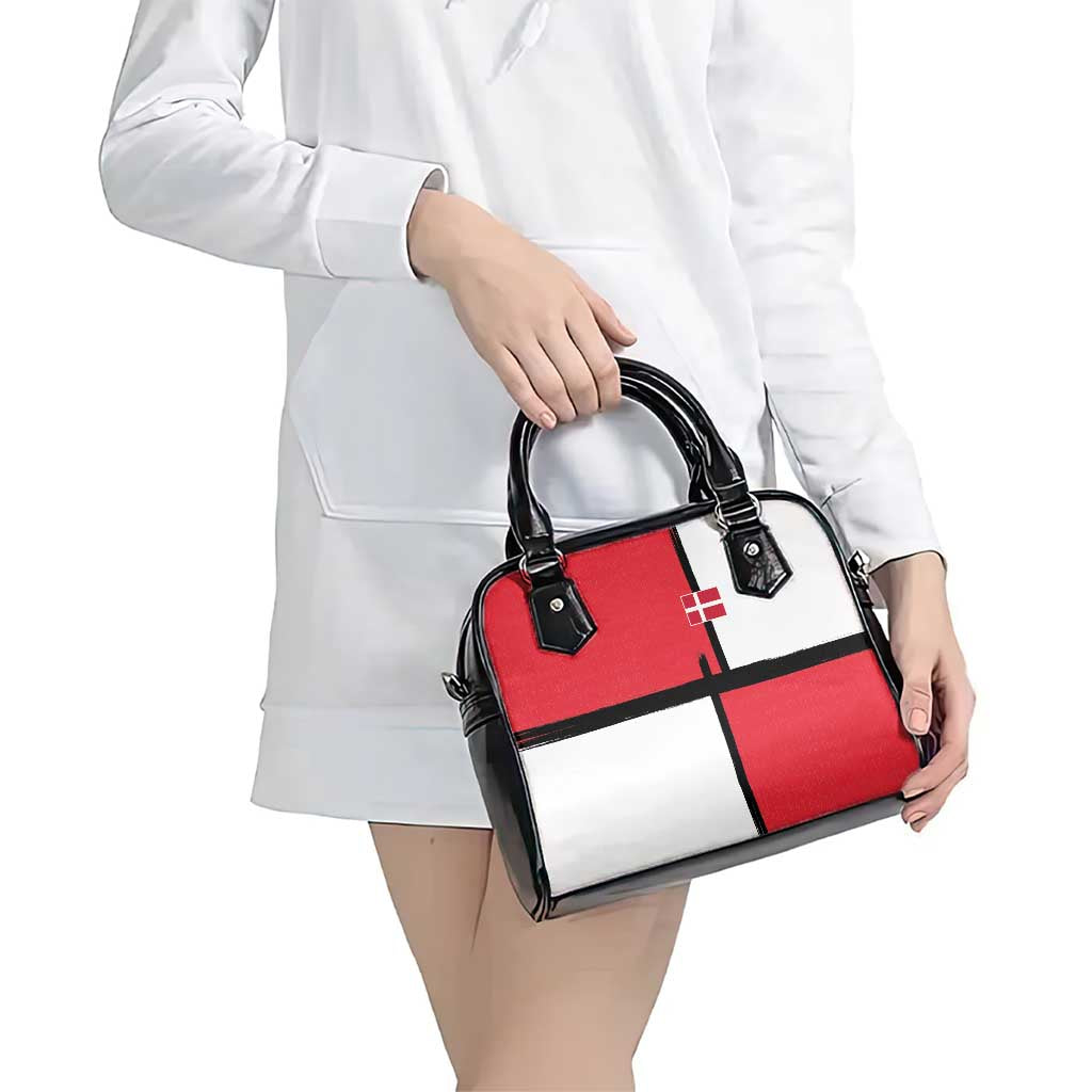Denmark Football Shoulder Handbag White Grunge Line and Rune Inspired Sporty Style
