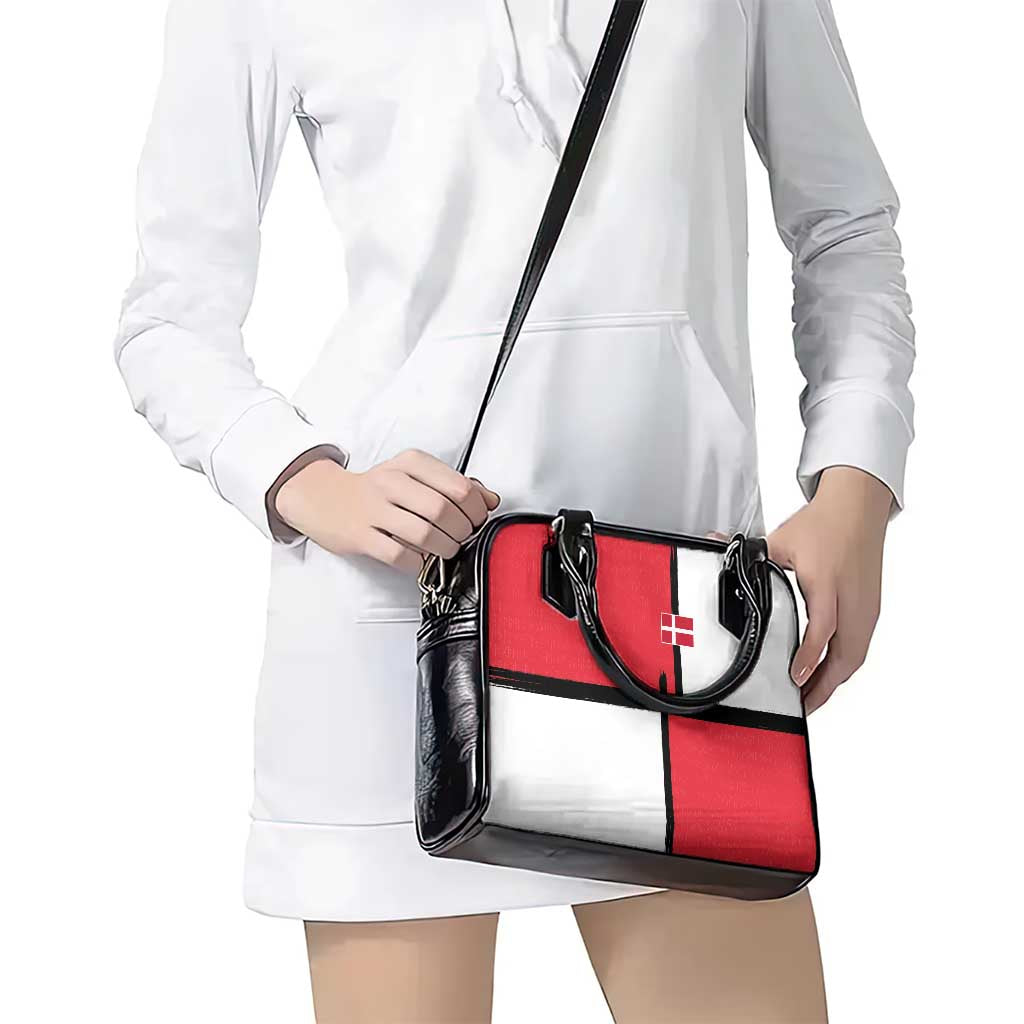 Denmark Football Shoulder Handbag White Grunge Line and Rune Inspired Sporty Style