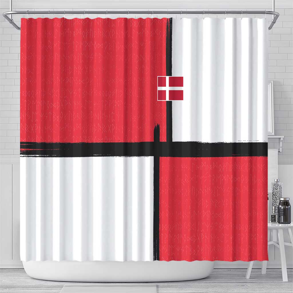 Denmark Football Shower Curtain White Grunge Line and Rune Inspired Sporty Style