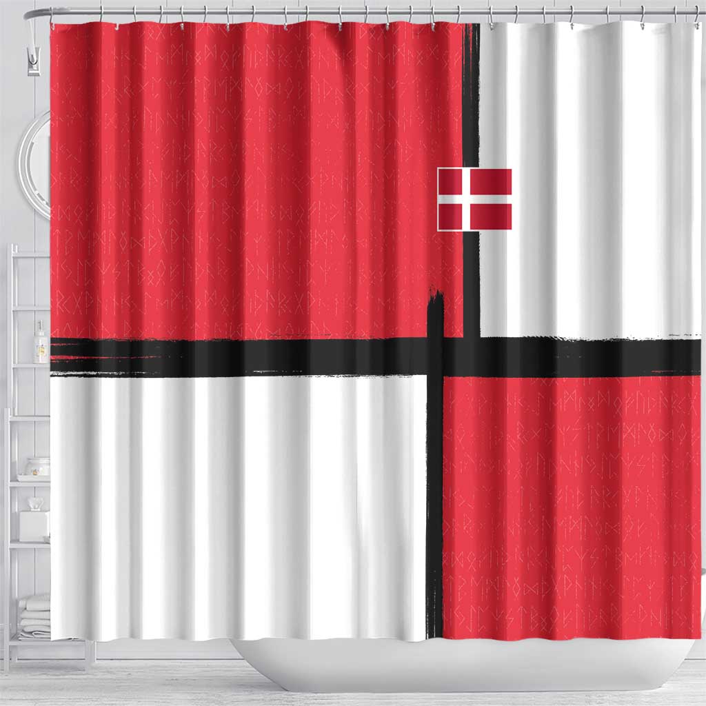 Denmark Football Shower Curtain White Grunge Line and Rune Inspired Sporty Style
