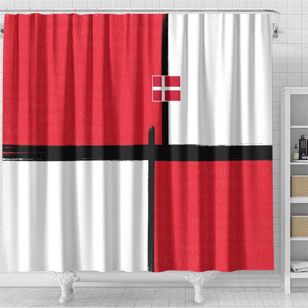 Denmark Football Shower Curtain White Grunge Line and Rune Inspired Sporty Style