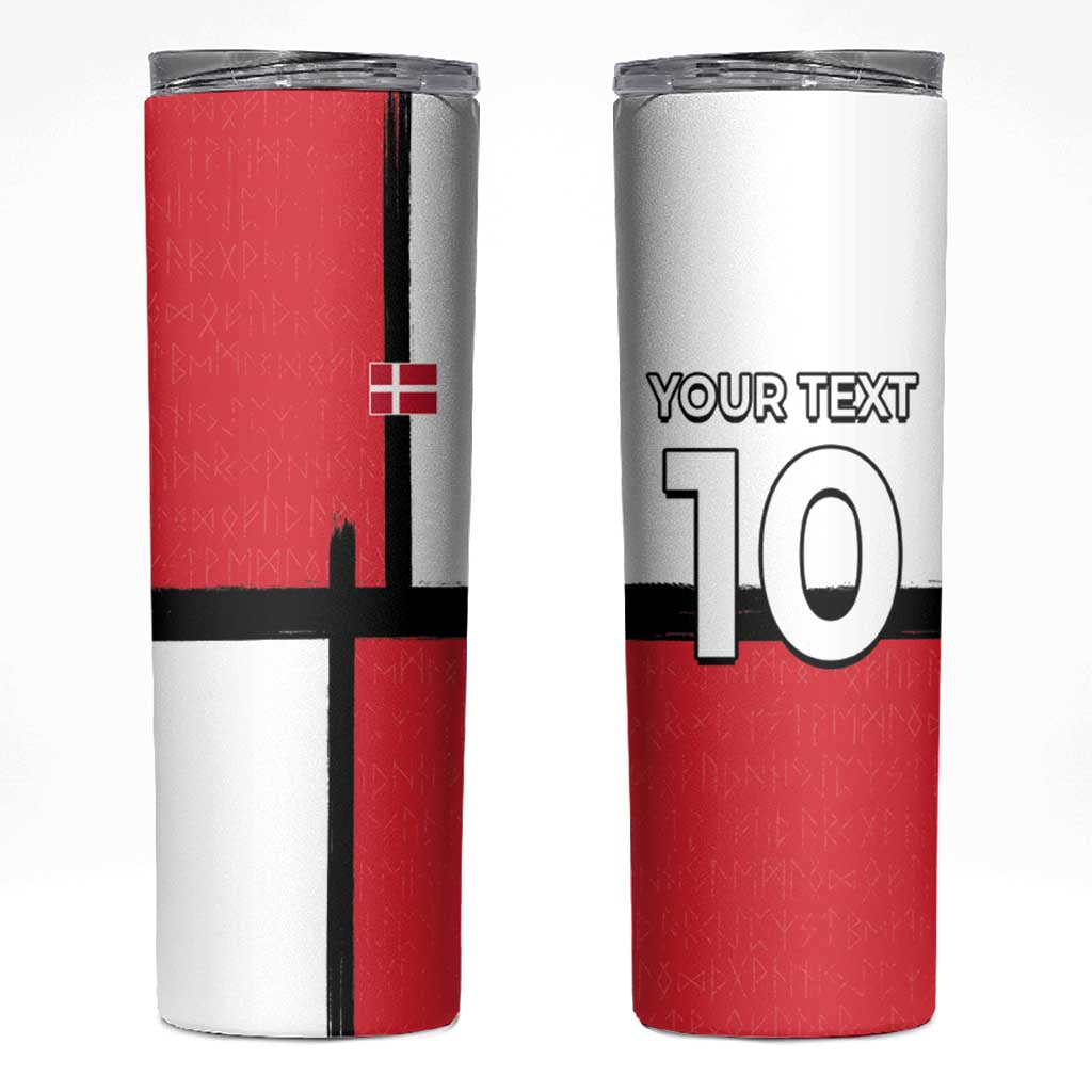 Custom Denmark Football Skinny Tumbler White Grunge Line and Rune Inspired Sporty Style
