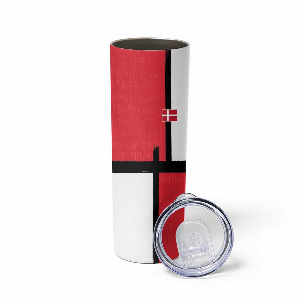 Custom Denmark Football Skinny Tumbler White Grunge Line and Rune Inspired Sporty Style