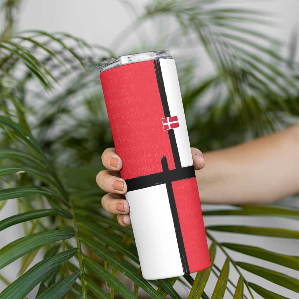Custom Denmark Football Skinny Tumbler White Grunge Line and Rune Inspired Sporty Style