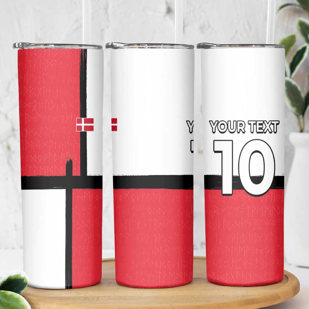 Custom Denmark Football Skinny Tumbler White Grunge Line and Rune Inspired Sporty Style
