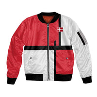 Custom Denmark Football Sleeve Zip Bomber Jacket White Grunge Line and Rune Inspired Sporty Style