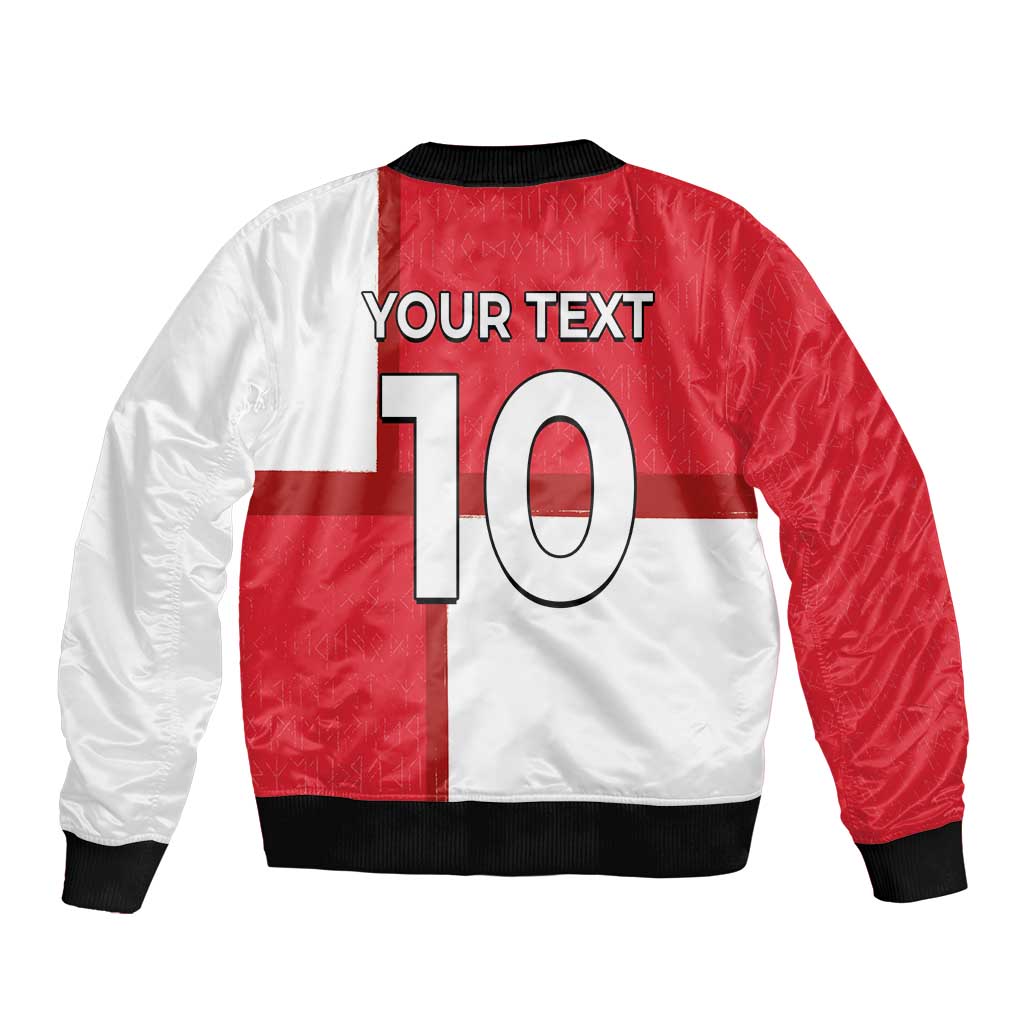 Custom Denmark Football Sleeve Zip Bomber Jacket White Grunge Line and Rune Inspired Sporty Style