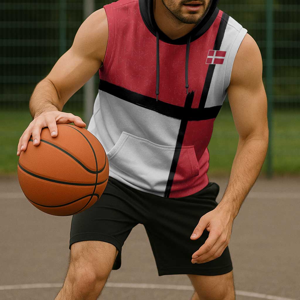 Custom Denmark Football Sleeveless Hoodie White Grunge Line and Rune Inspired Sporty Style