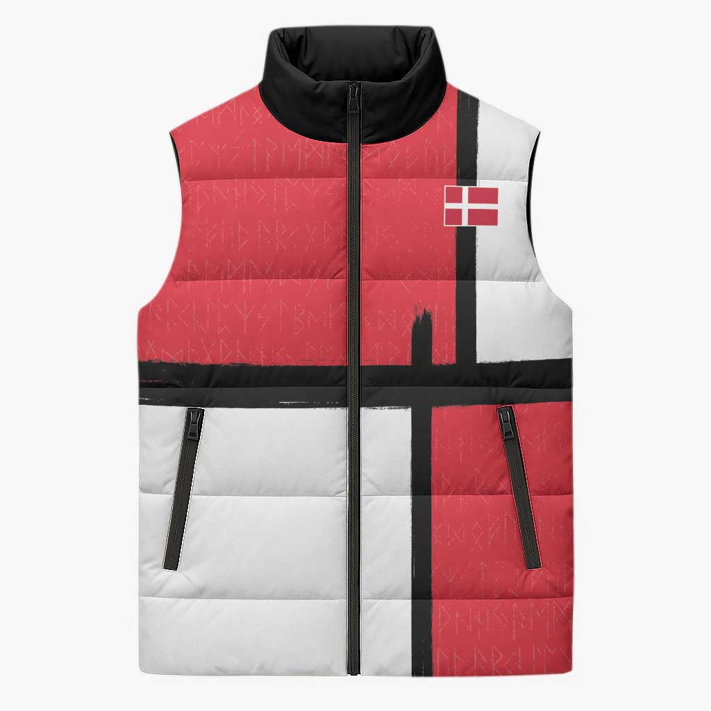 Custom Denmark Football Sleeveless Puffer Jacket White Grunge Line and Rune Inspired Sporty Style