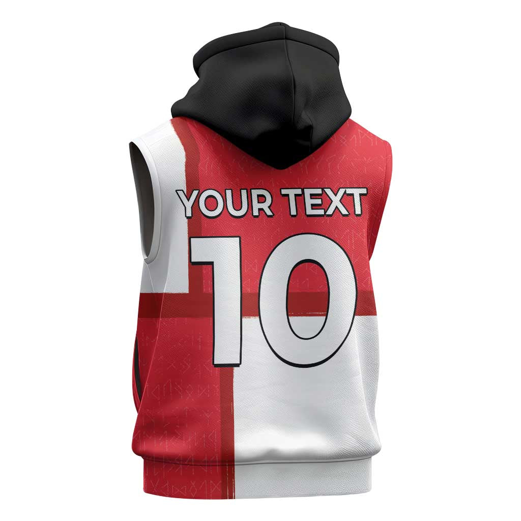 Custom Denmark Football Sleeveless Zip Hoodie White Grunge Line and Rune Inspired Sporty Style