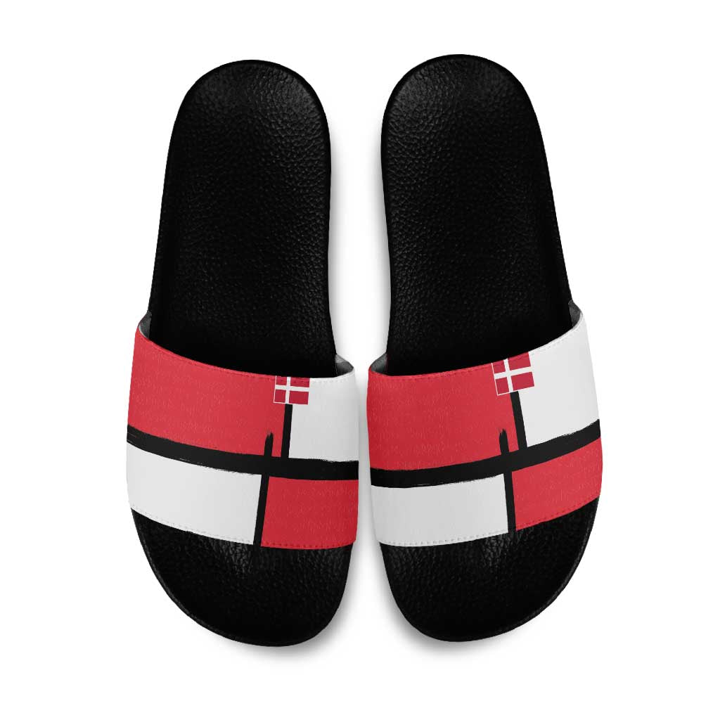 Denmark Football Slide Sandals White Grunge Line and Rune Inspired Sporty Style