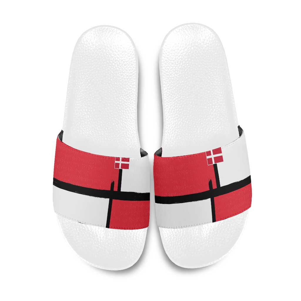 Denmark Football Slide Sandals White Grunge Line and Rune Inspired Sporty Style