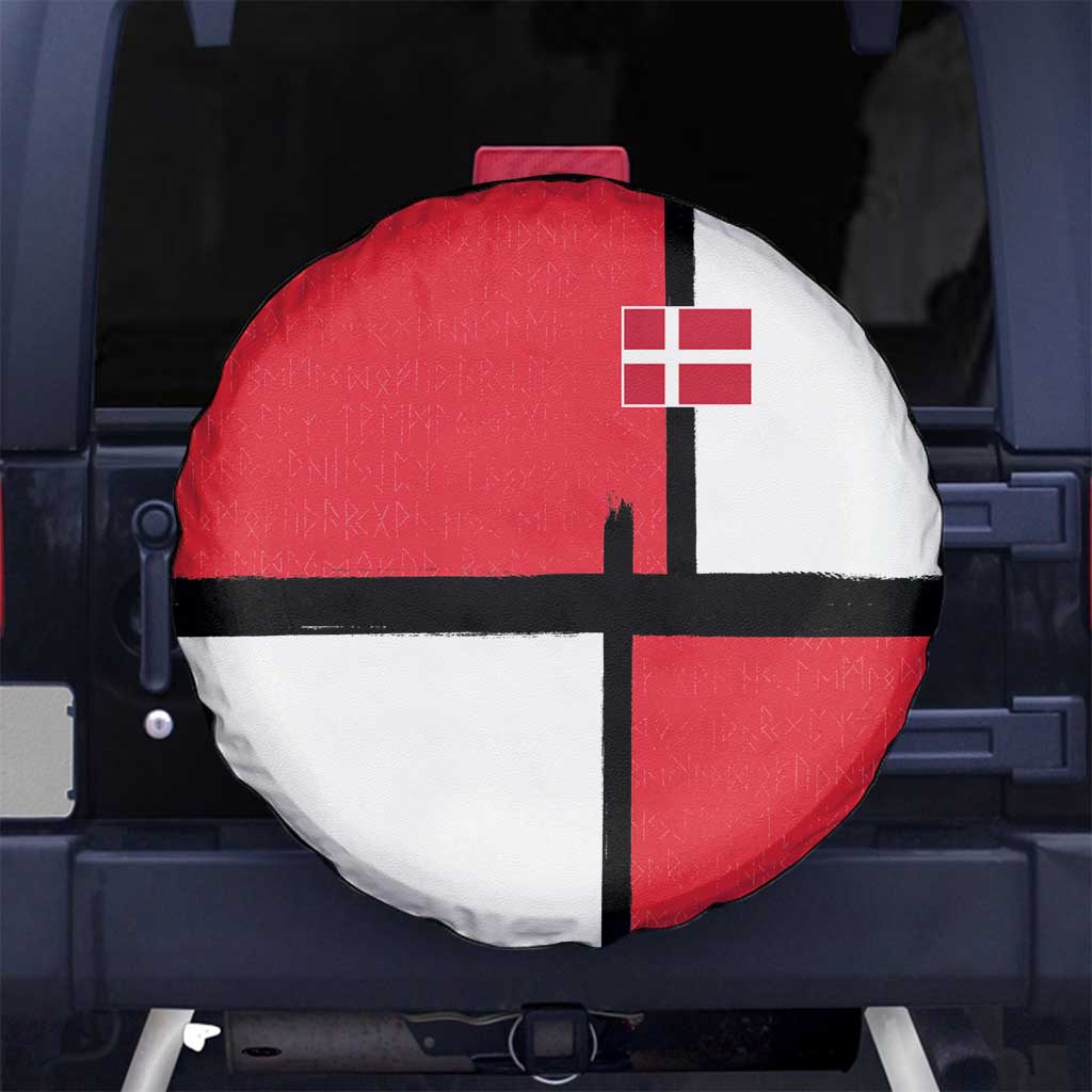 Denmark Football Spare Tire Cover White Grunge Line and Rune Inspired Sporty Style