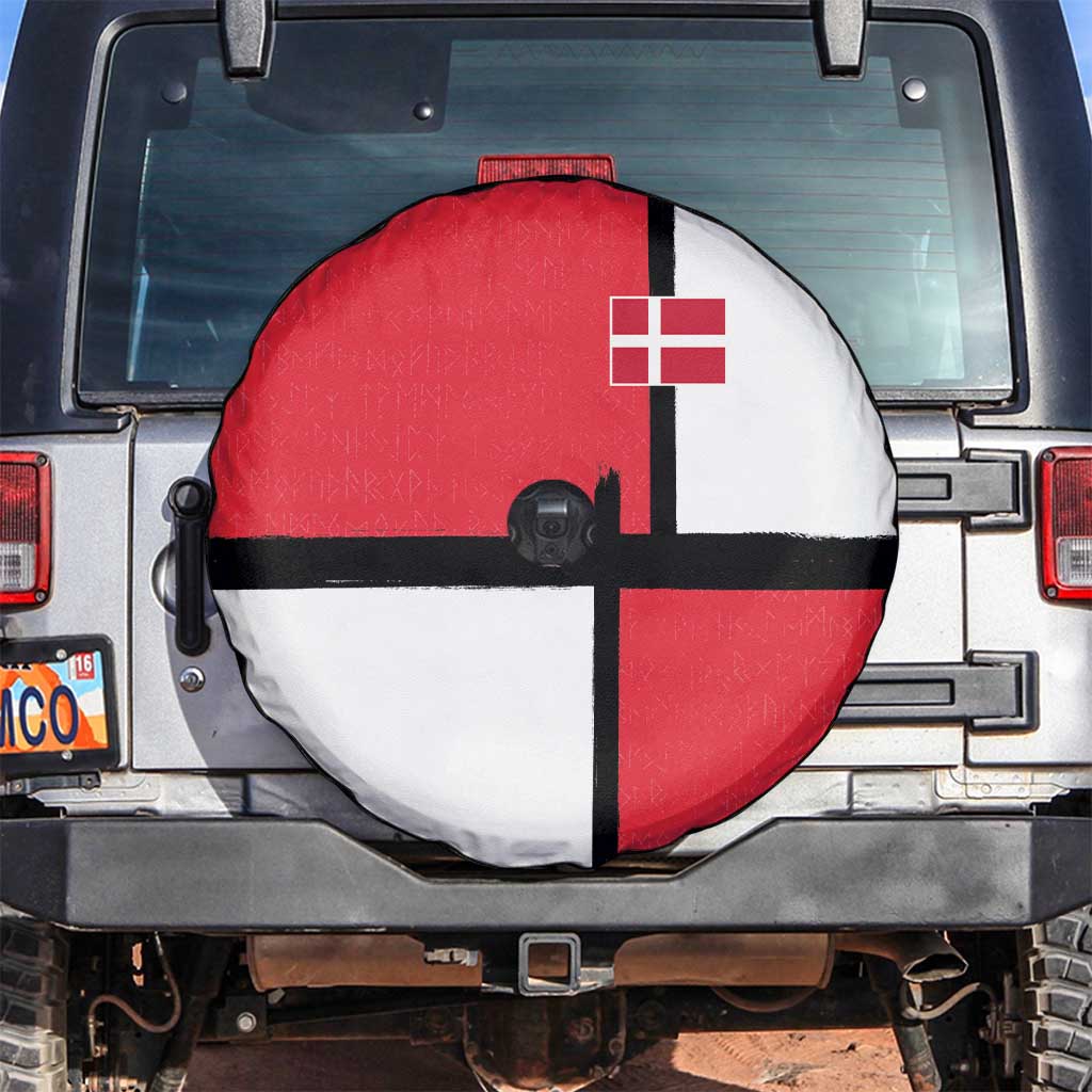 Denmark Football Spare Tire Cover White Grunge Line and Rune Inspired Sporty Style