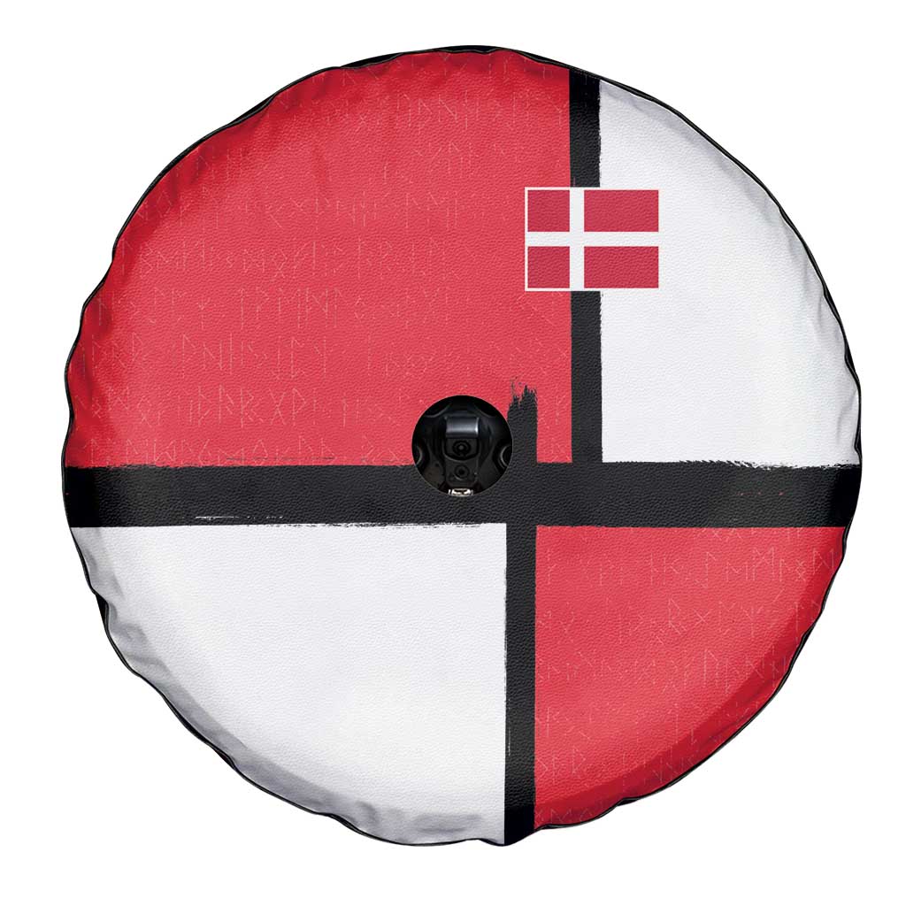 Denmark Football Spare Tire Cover White Grunge Line and Rune Inspired Sporty Style