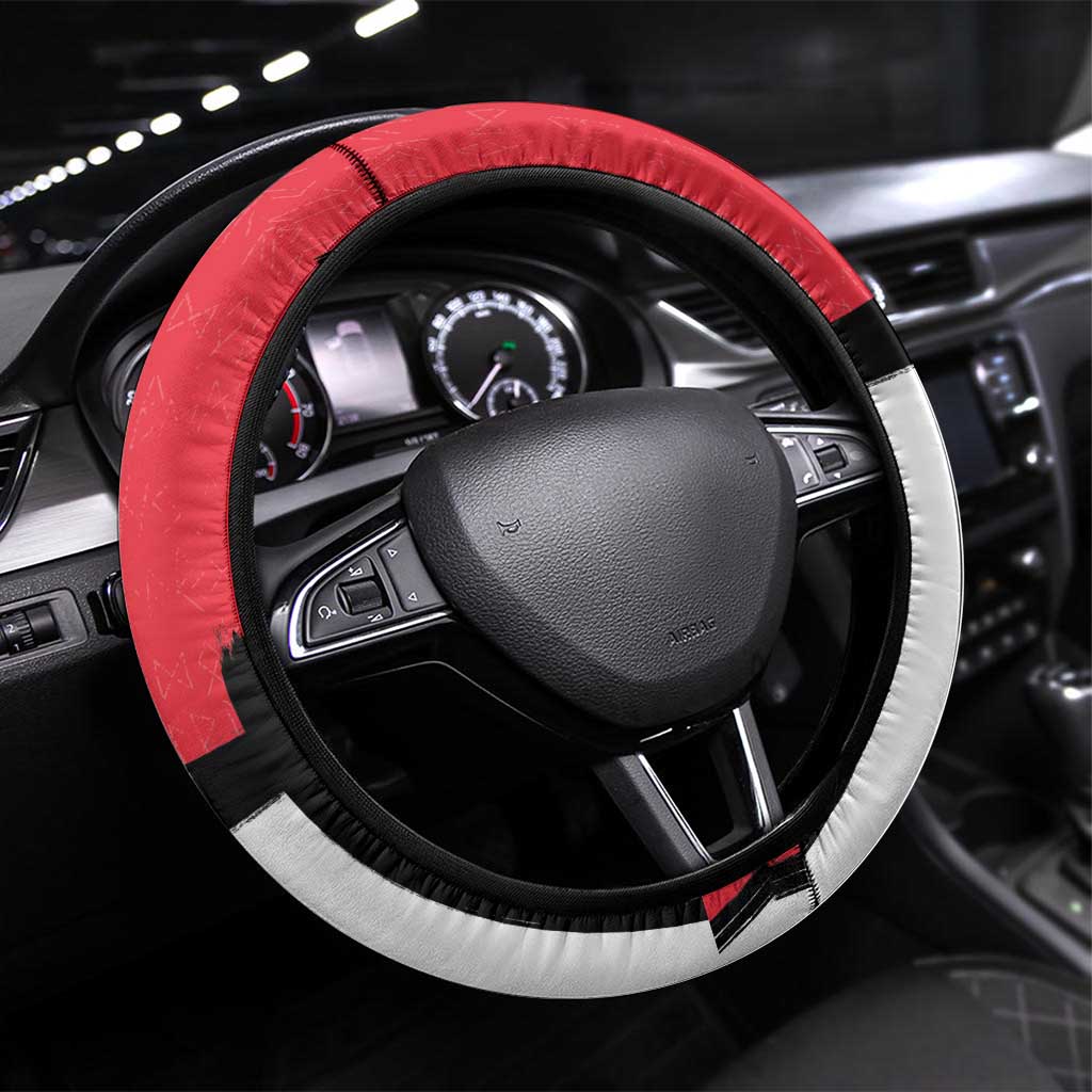Denmark Football Steering Wheel Cover White Grunge Line and Rune Inspired Sporty Style