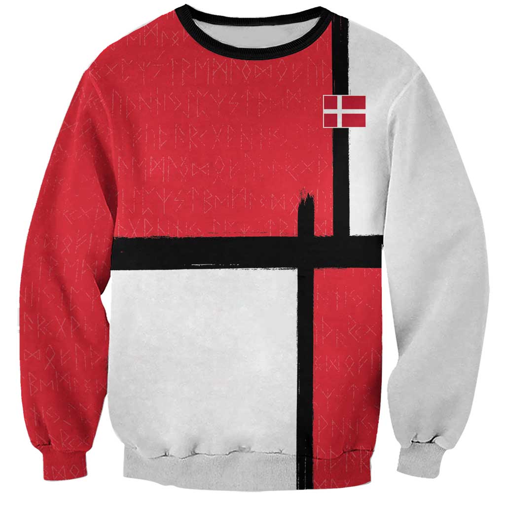 Custom Denmark Football Sweatshirt White Grunge Line and Rune Inspired Sporty Style