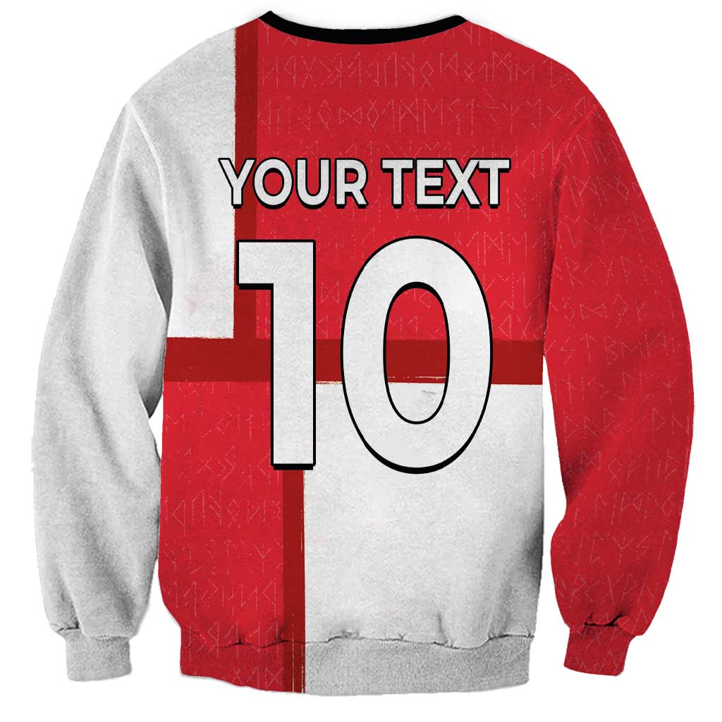 Custom Denmark Football Sweatshirt White Grunge Line and Rune Inspired Sporty Style