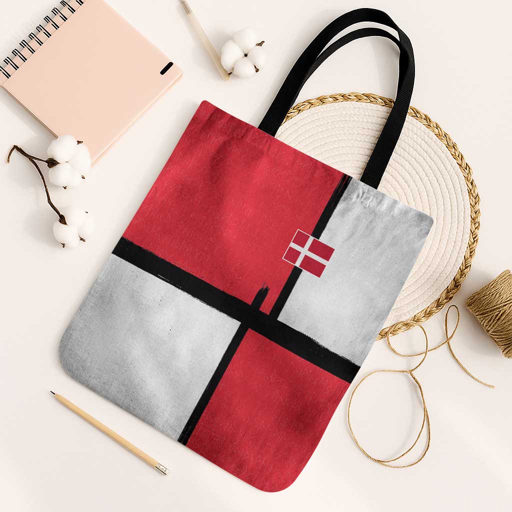 Denmark Football Tote Bag White Grunge Line and Rune Inspired Sporty Style