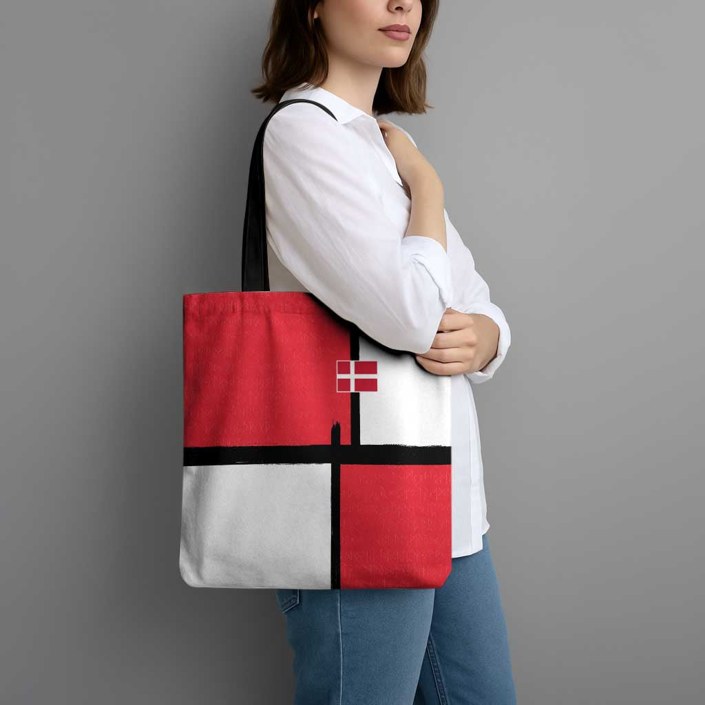 Denmark Football Tote Bag White Grunge Line and Rune Inspired Sporty Style