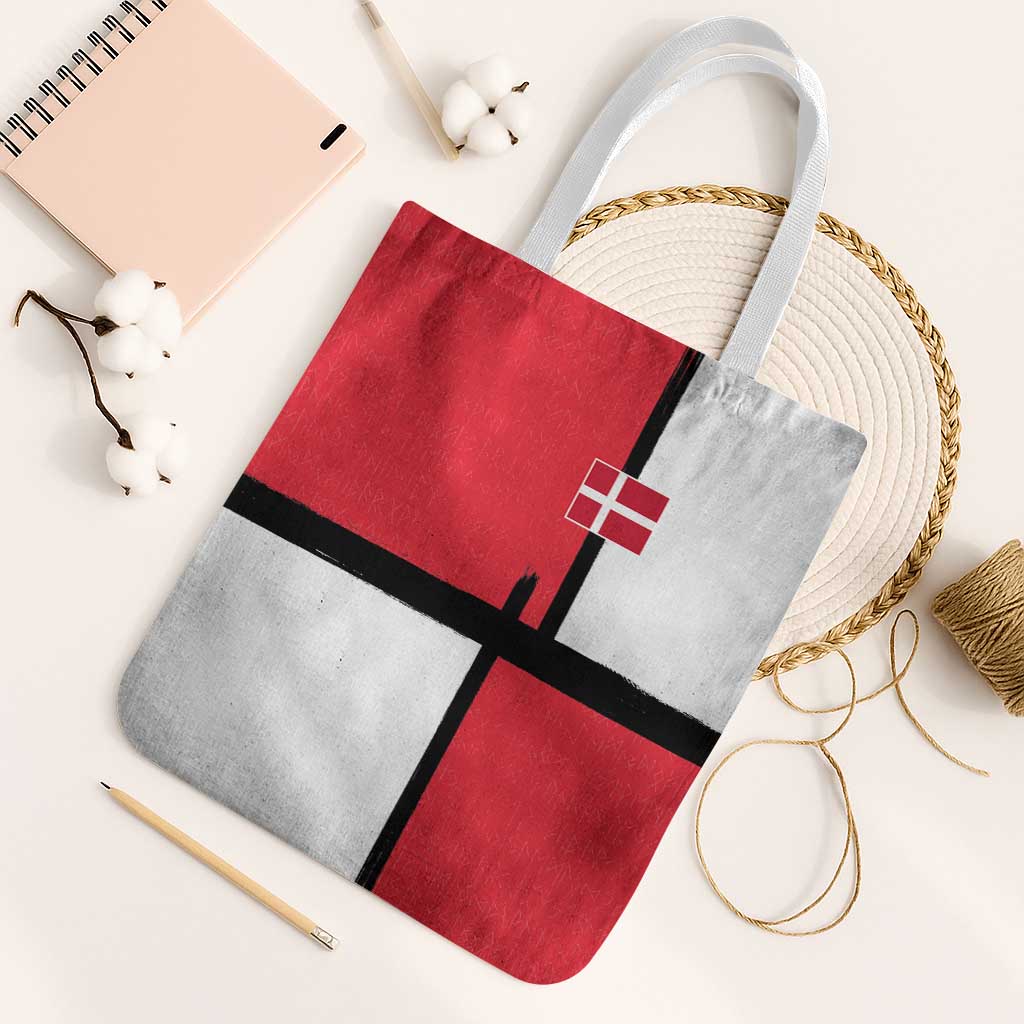 Denmark Football Tote Bag White Grunge Line and Rune Inspired Sporty Style