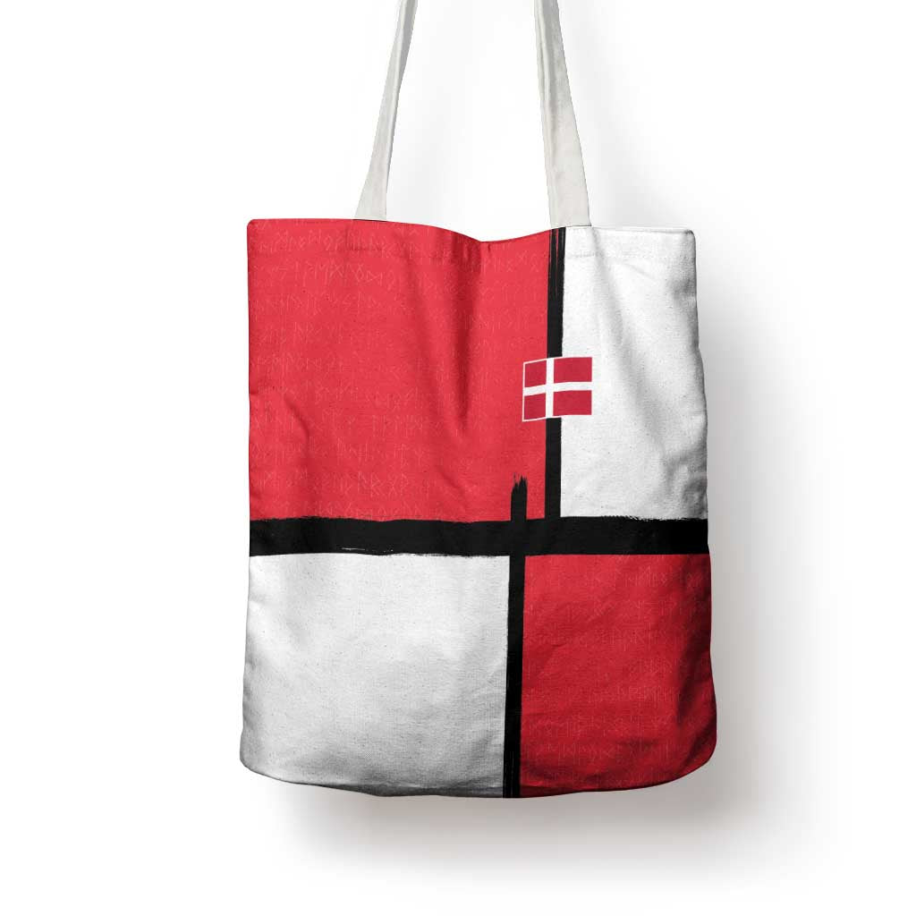 Denmark Football Tote Bag White Grunge Line and Rune Inspired Sporty Style
