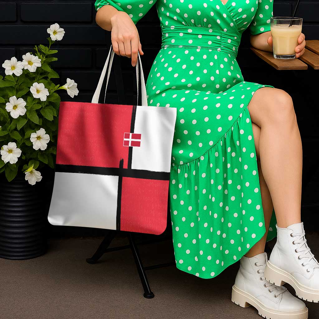 Denmark Football Tote Bag White Grunge Line and Rune Inspired Sporty Style