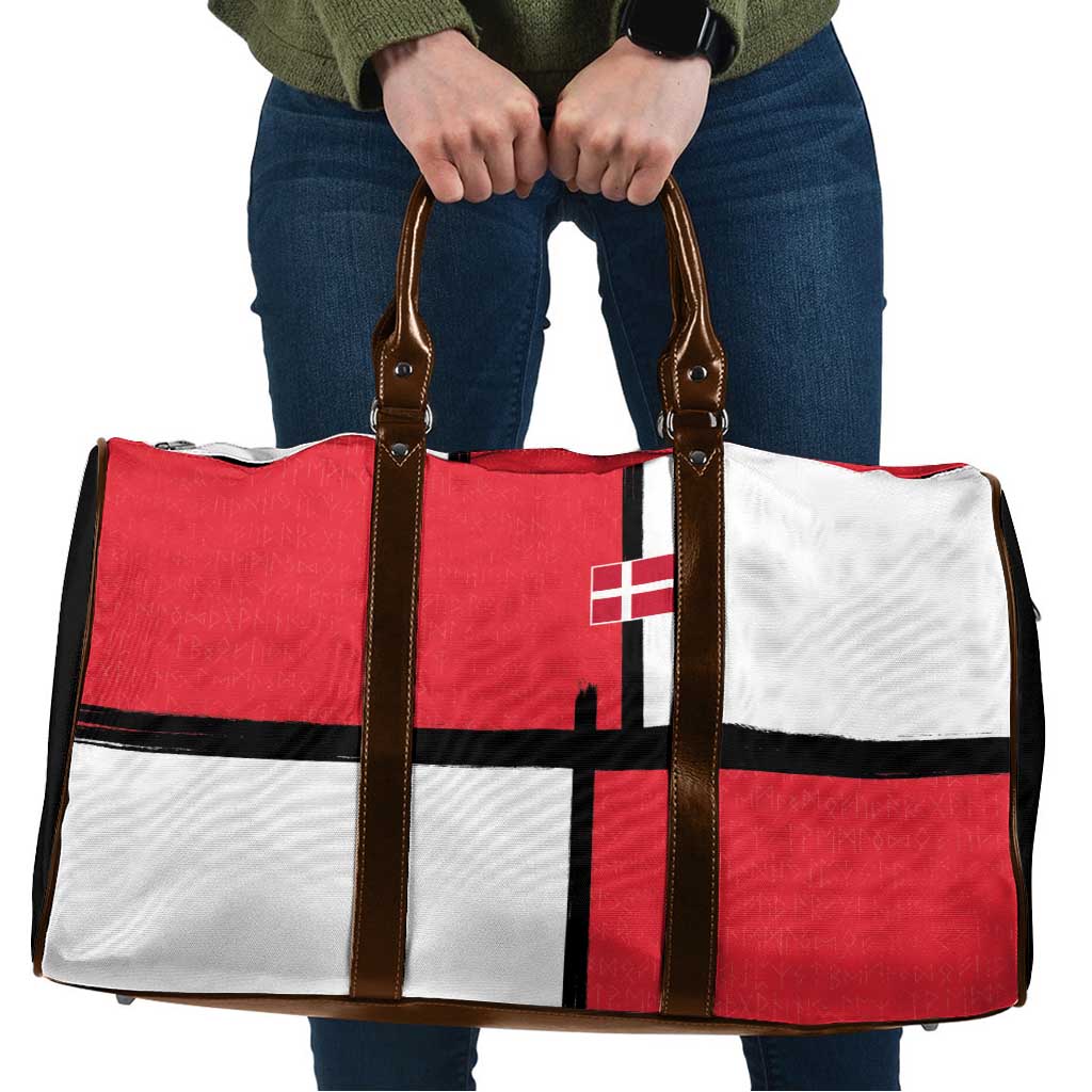 Denmark Football Travel Bag White Grunge Line and Rune Inspired Sporty Style