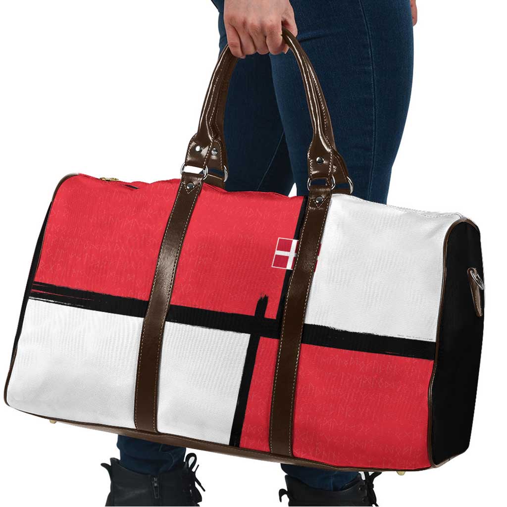 Denmark Football Travel Bag White Grunge Line and Rune Inspired Sporty Style