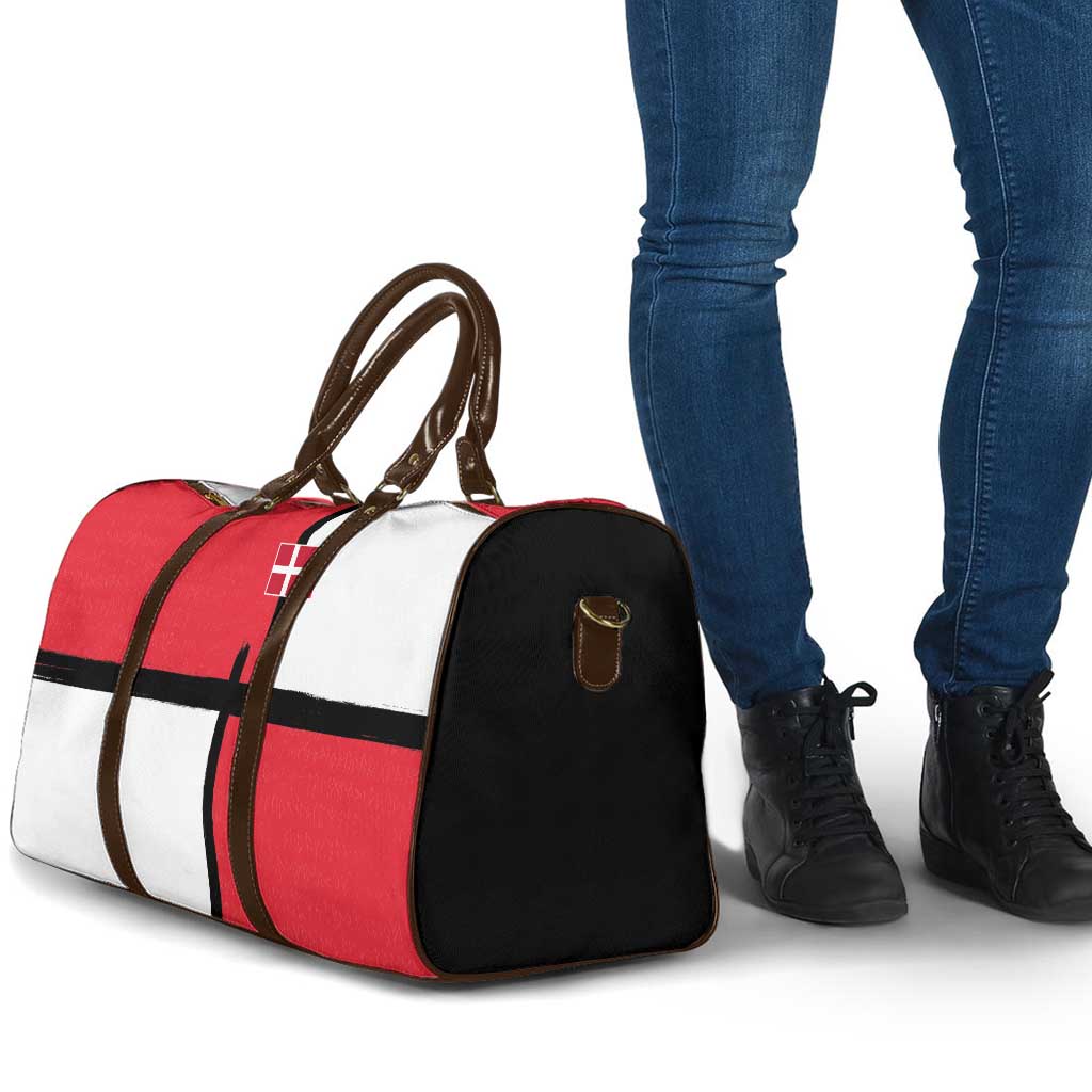 Denmark Football Travel Bag White Grunge Line and Rune Inspired Sporty Style