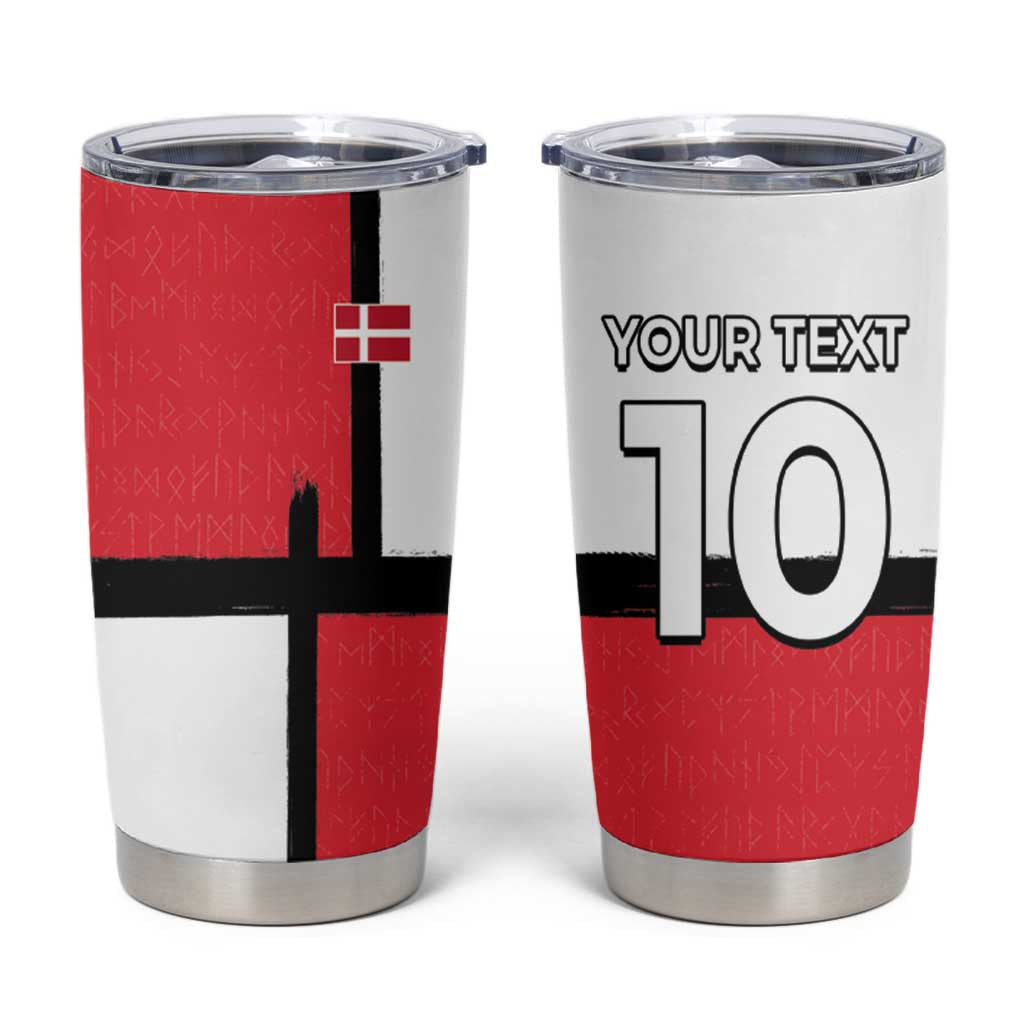 Custom Denmark Football Tumbler Cup White Grunge Line and Rune Inspired Sporty Style