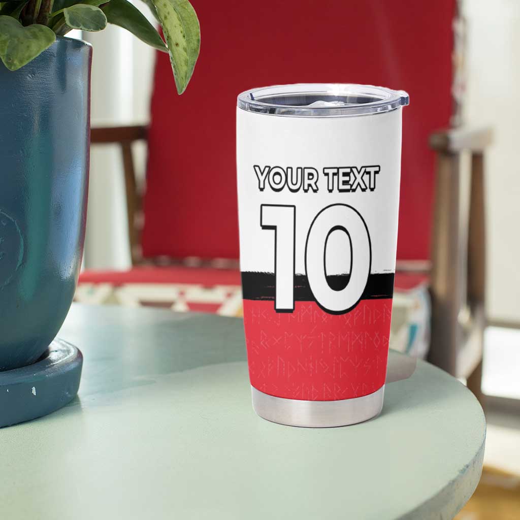 Custom Denmark Football Tumbler Cup White Grunge Line and Rune Inspired Sporty Style
