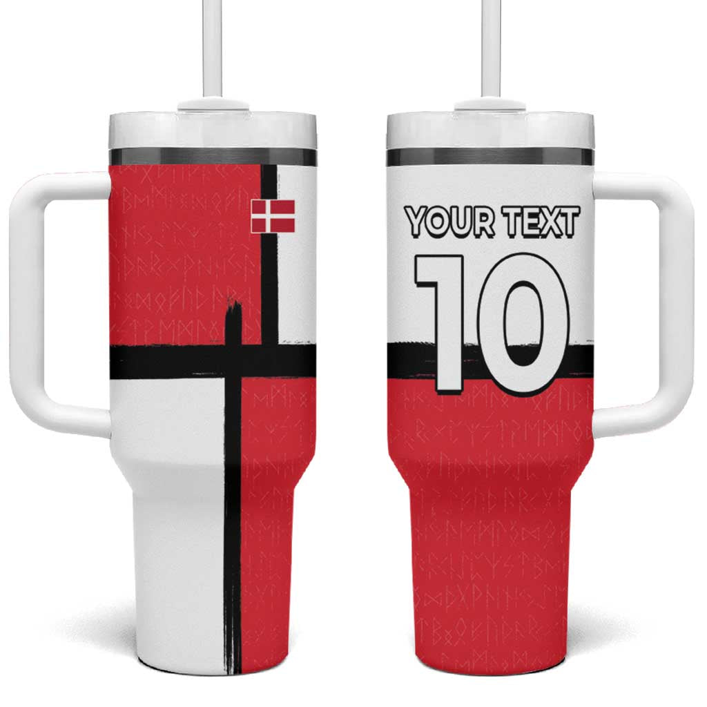 Custom Denmark Football Tumbler With Handle White Grunge Line and Rune Inspired Sporty Style