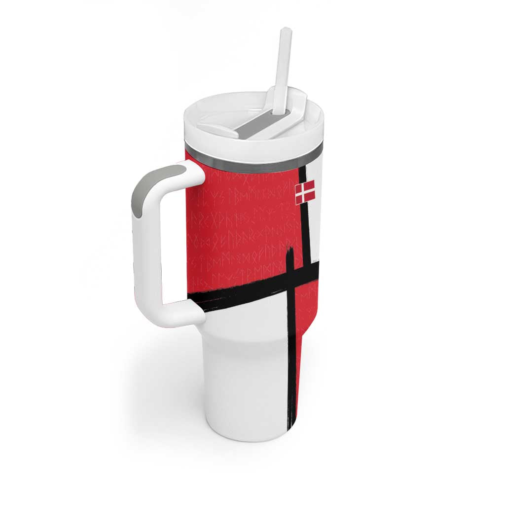 Custom Denmark Football Tumbler With Handle White Grunge Line and Rune Inspired Sporty Style