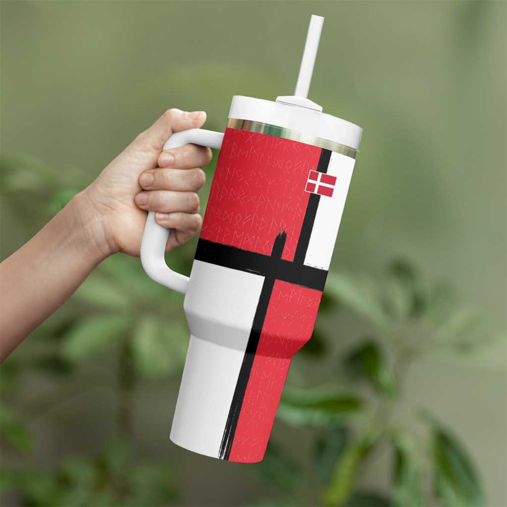Custom Denmark Football Tumbler With Handle White Grunge Line and Rune Inspired Sporty Style