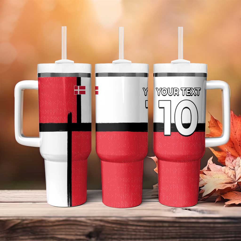 Custom Denmark Football Tumbler With Handle White Grunge Line and Rune Inspired Sporty Style