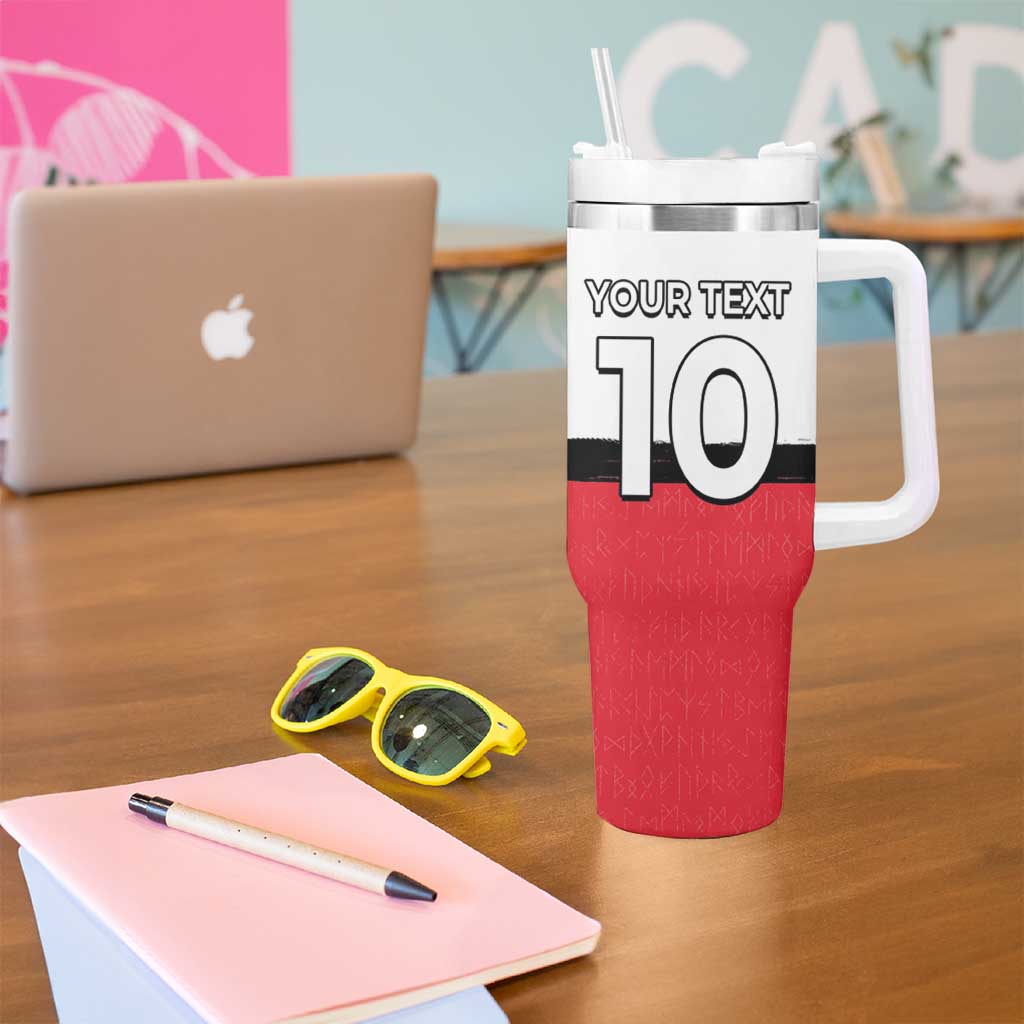 Custom Denmark Football Tumbler With Handle White Grunge Line and Rune Inspired Sporty Style