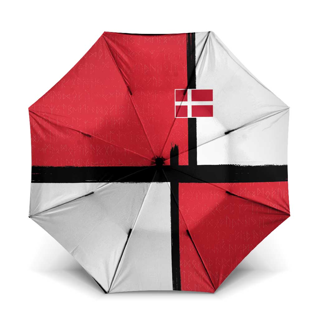 Denmark Football Umbrella White Grunge Line and Rune Inspired Sporty Style